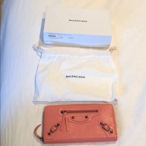 Balenciaga Coral Pink Leather Wallet